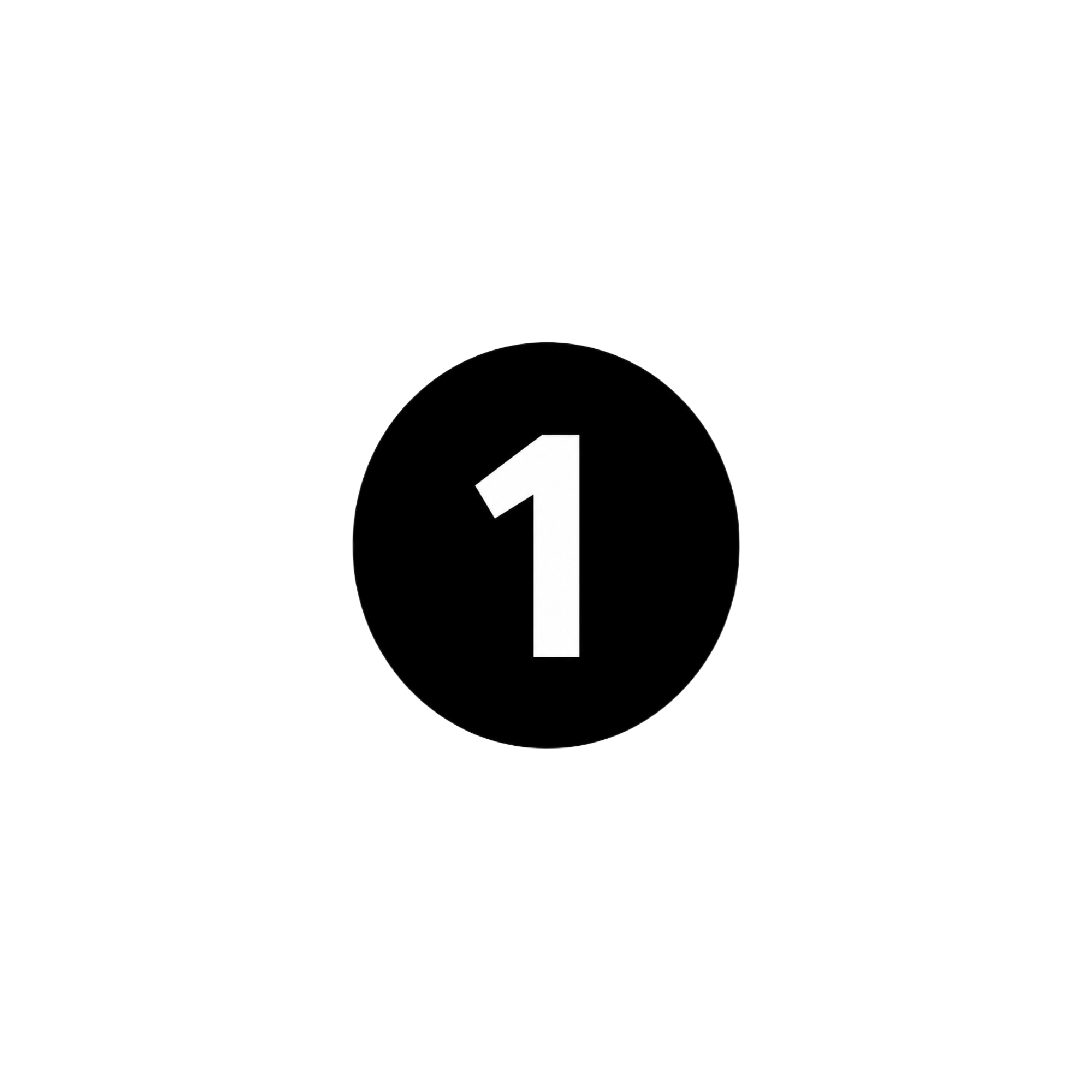 Black countdown timer with a large white number 1 inside a black circle, surrounded by smaller black circles with white dots and lines.