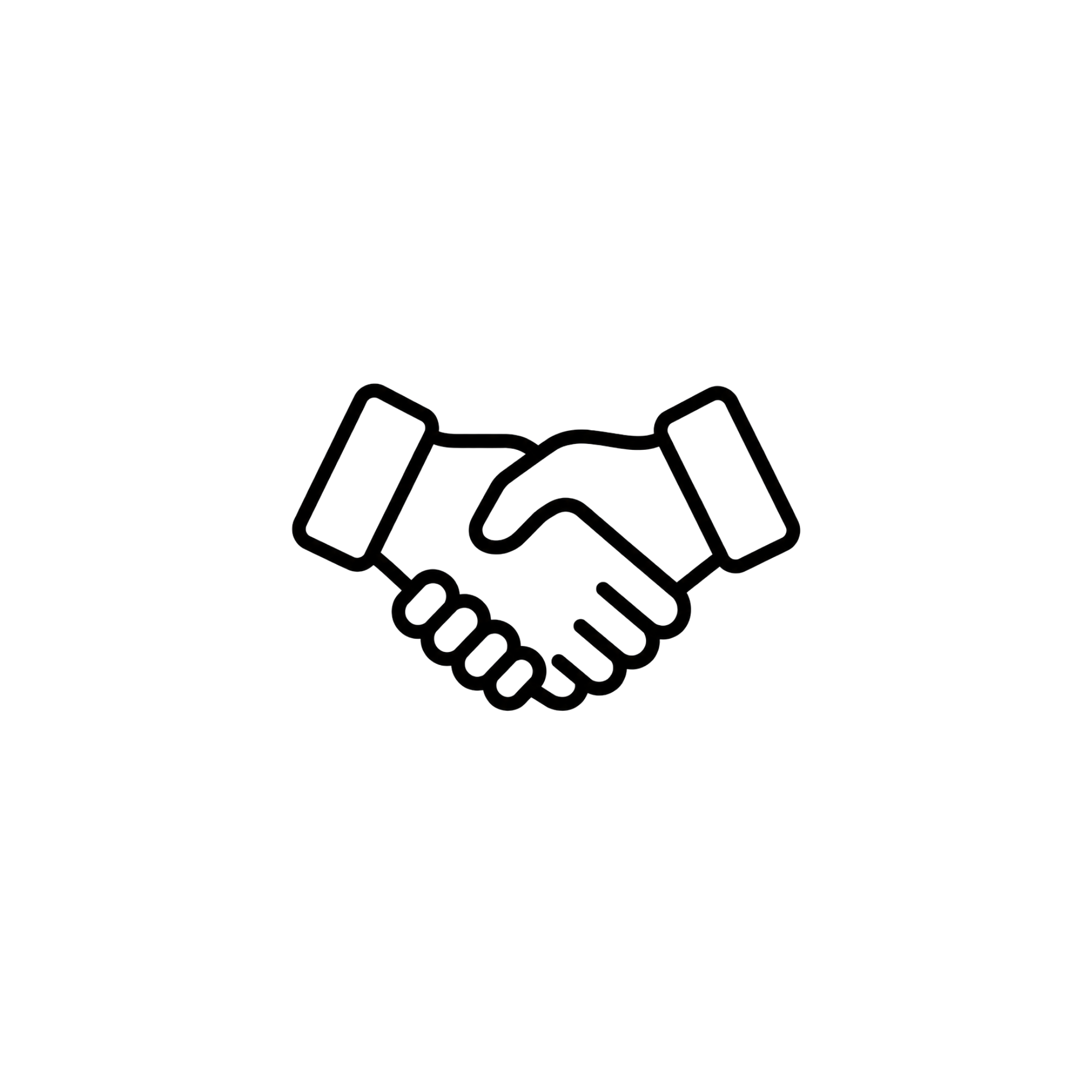 Outline of two hands shaking over a globe, representing a handshake or agreement.