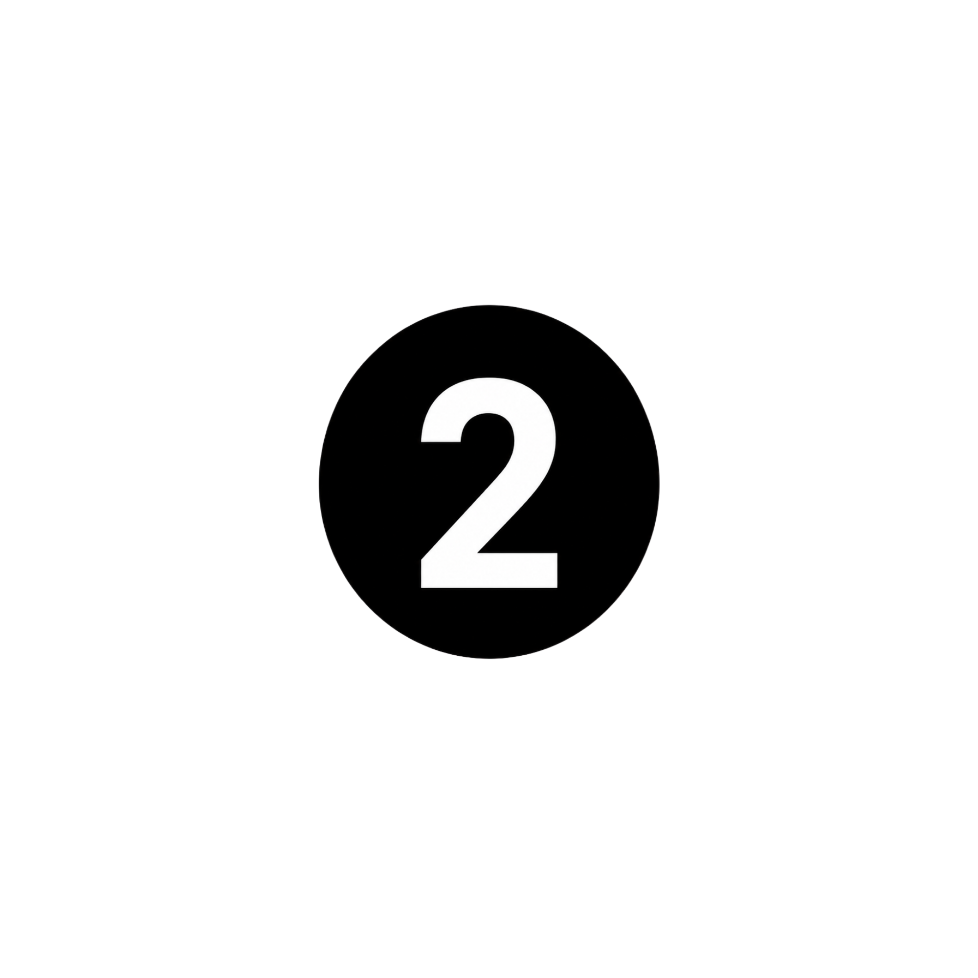 Black background with a white circle containing the number 2 in the center.