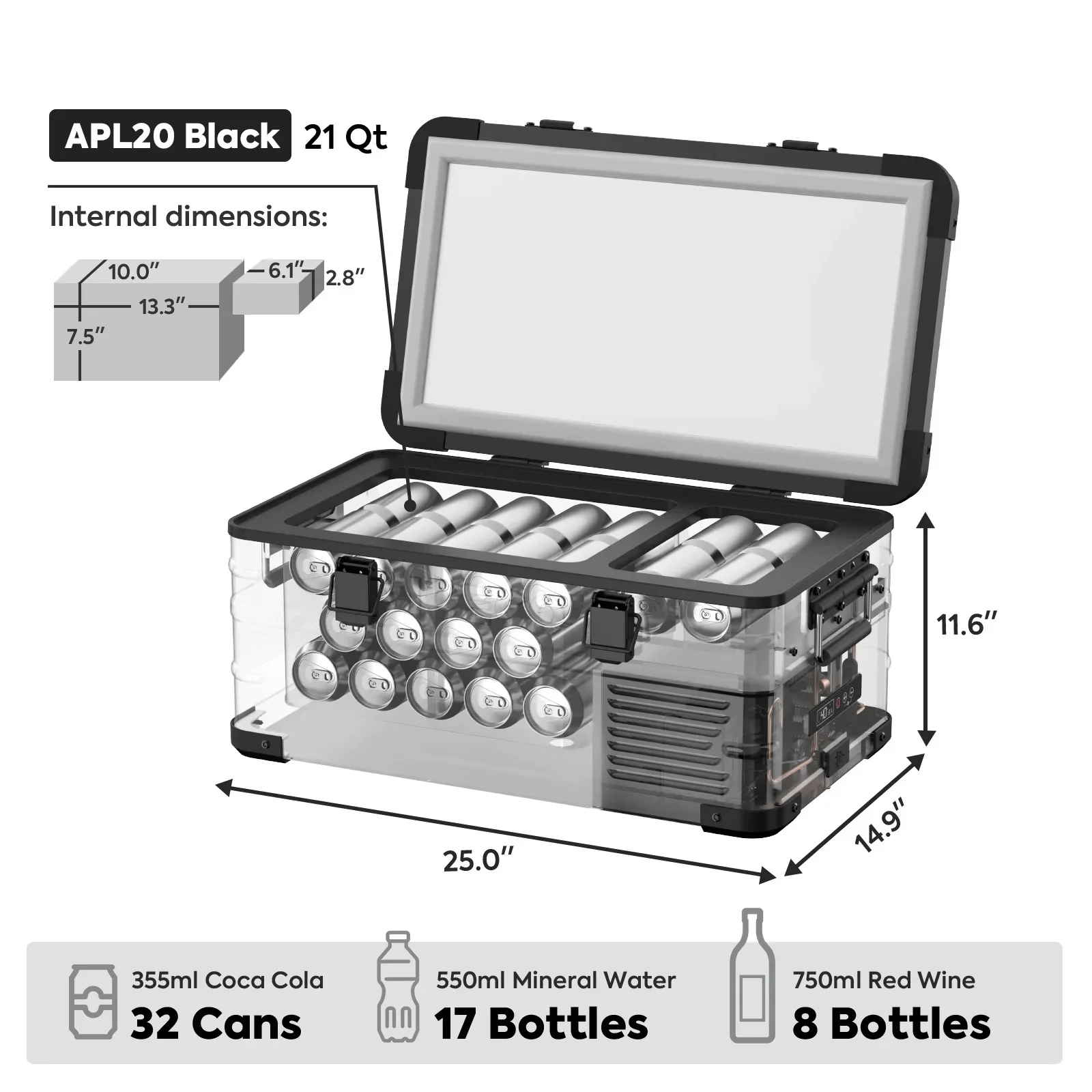 APL20 Light Duty Aluminum Black Freezer Single Zone | ICECO | 20 LT