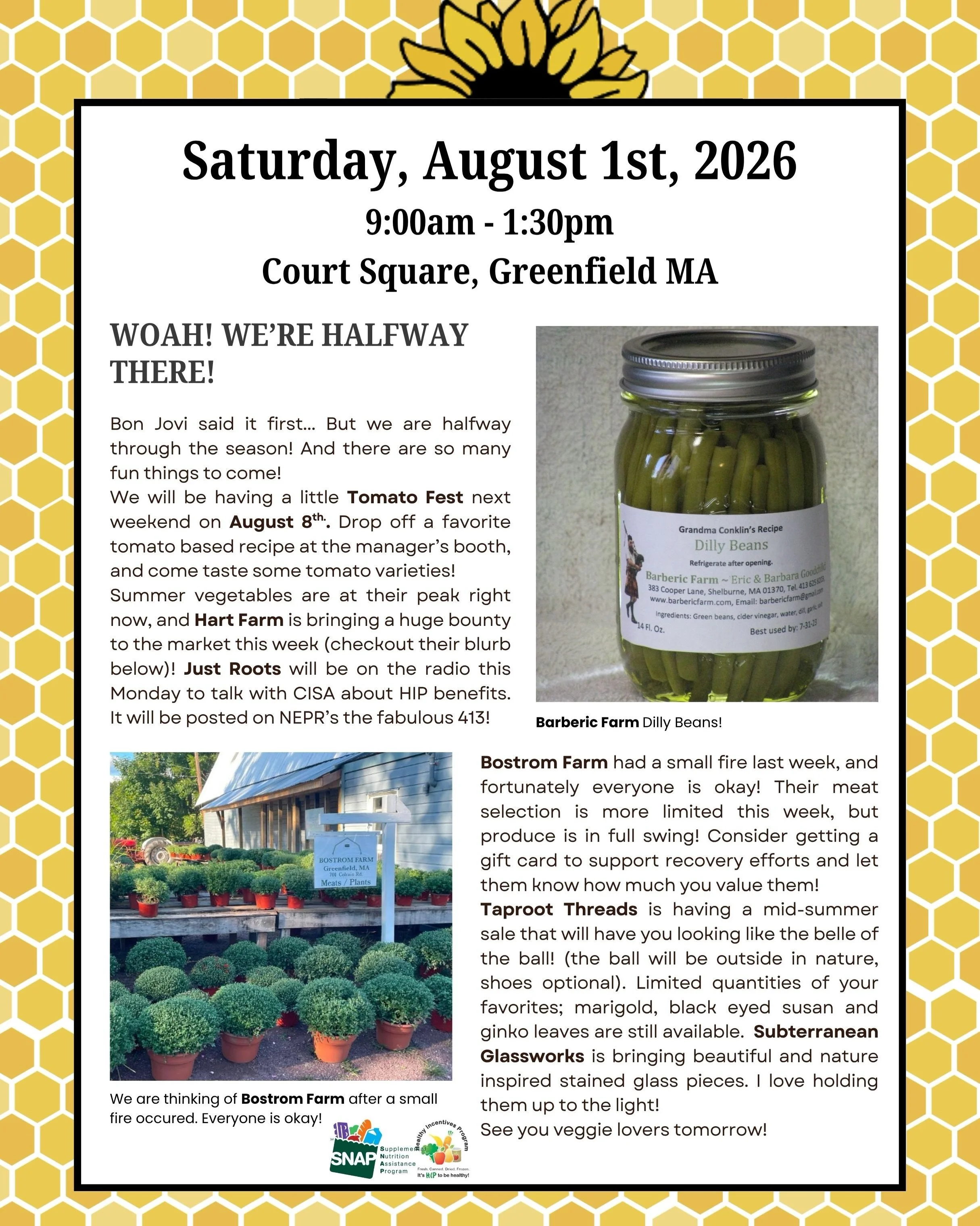 Woah! We&rsquo;re halfway There! 🤯

Bon Jovi said it first... But we are halfway through the season! And there are so many fun things to come!❤️

We will be having a little Tomato Fest 🍅next weekend on August 8th.. Drop off a favorite tomato based 
