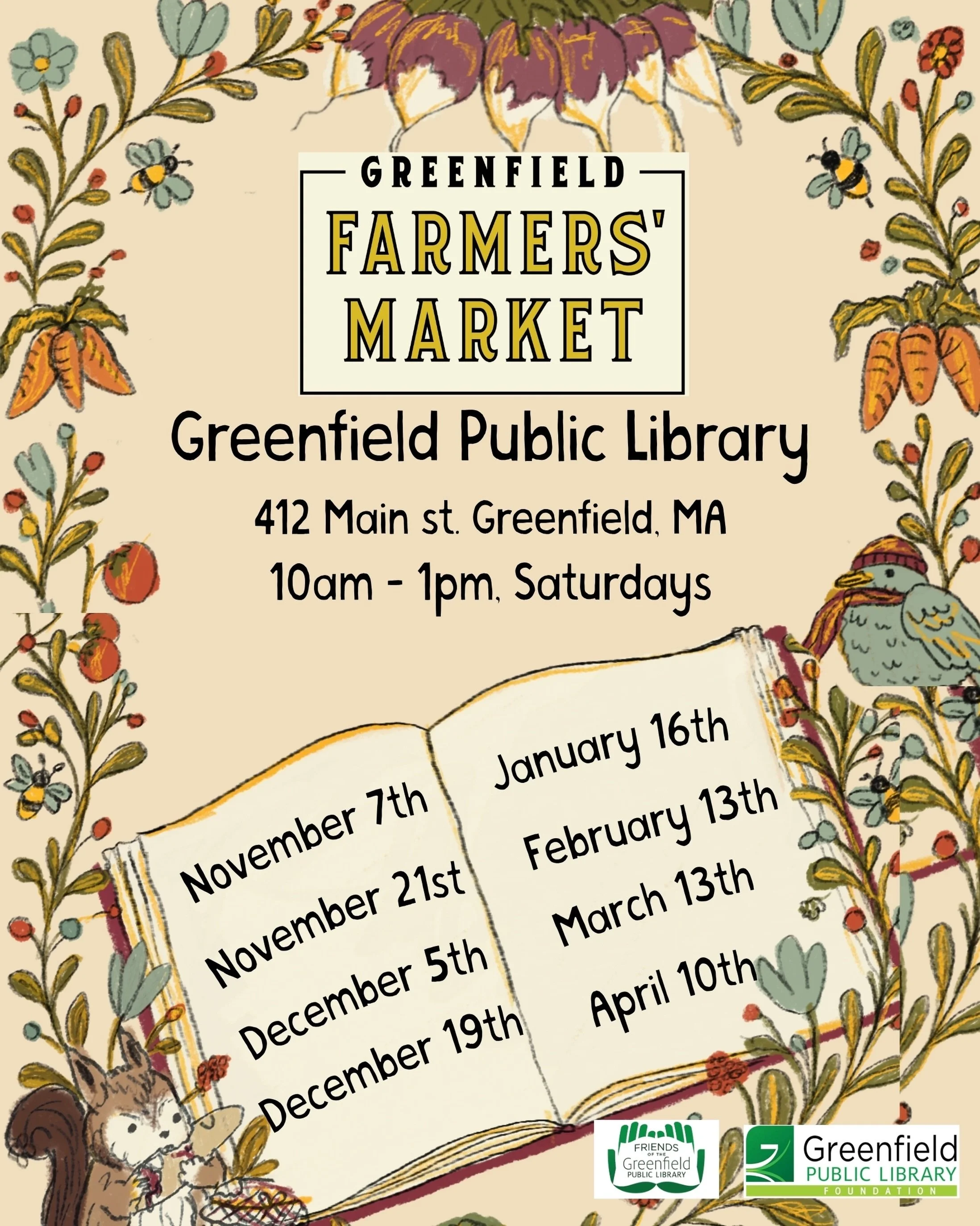 The Winter Market Season is almost here! 🩵

Please join us for another wonderful winter season at the Greenfield Public Library! We are so lucky to have the @gplibraryma as our location📚 It is a beautiful building, a warm atmosphere, and perfect fo