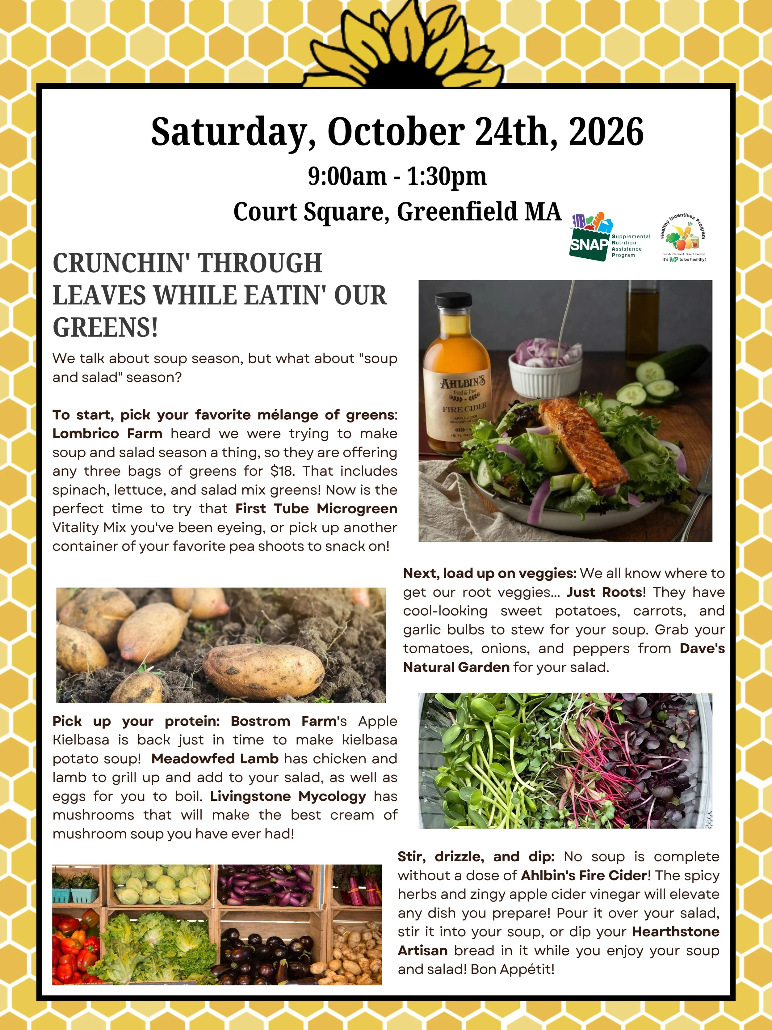 🍁Crunchin&rsquo; Through the Leaves while&nbsp;Eatin&rsquo; Our Greens!✨

We talk about soup season, but what about &ldquo;soup and salad&rdquo; season? 🍲🤝🥗

To start,&nbsp;pick your favorite m&eacute;lange of greens:&nbsp;Lombrico Farm 🪱 heard 