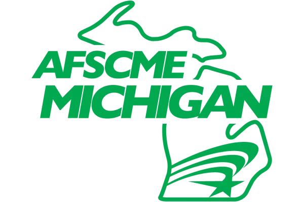 Green outline map of Michigan with the text "AFSCME MICHIGAN" inside.
