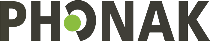 The word PHONAK in large letters with a green dot inside the letter O.