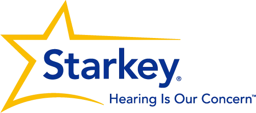 Logo with a yellow star and the text 'Starkey' in blue, with the slogan 'Hearing Is Our Concern' underneath.