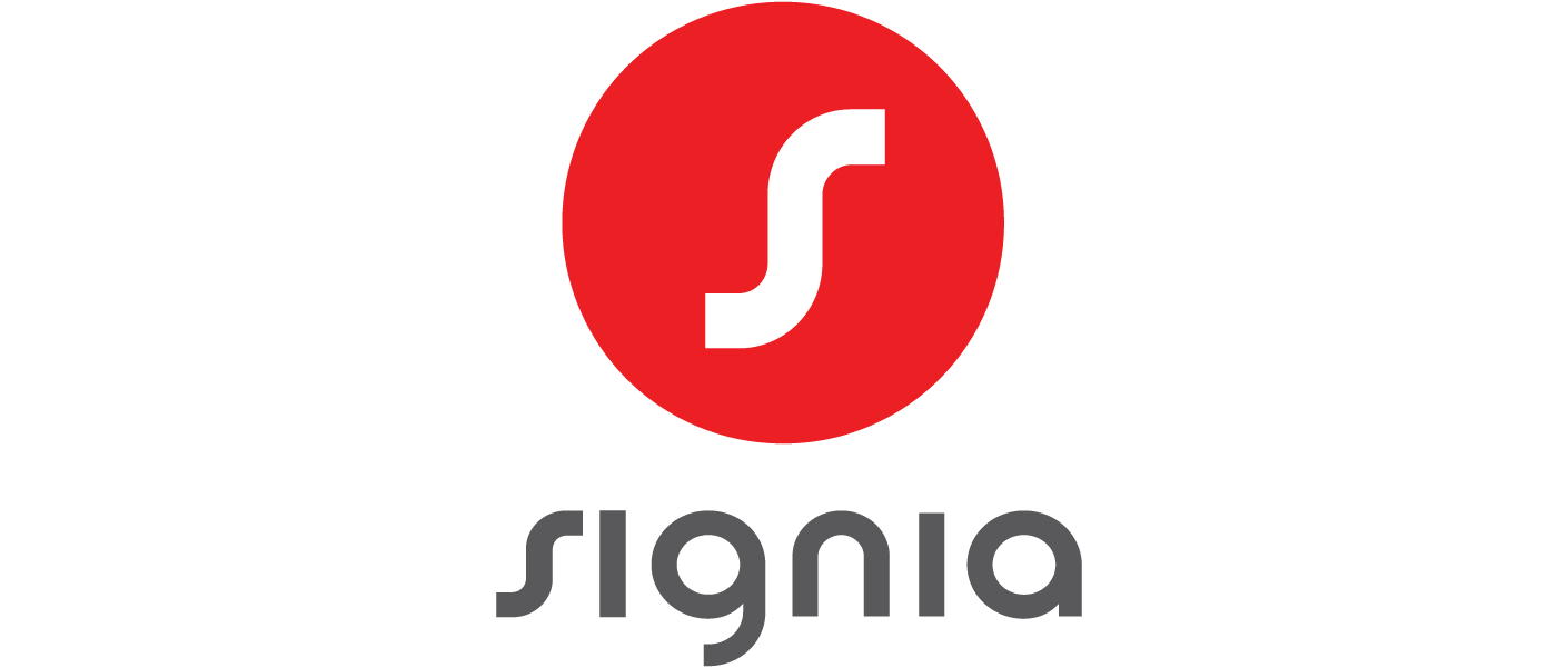 The image features the logo of a company called Signia, which includes a red circle with a white stylized 'S' inside it, and the word 'Signia' written in black below it.