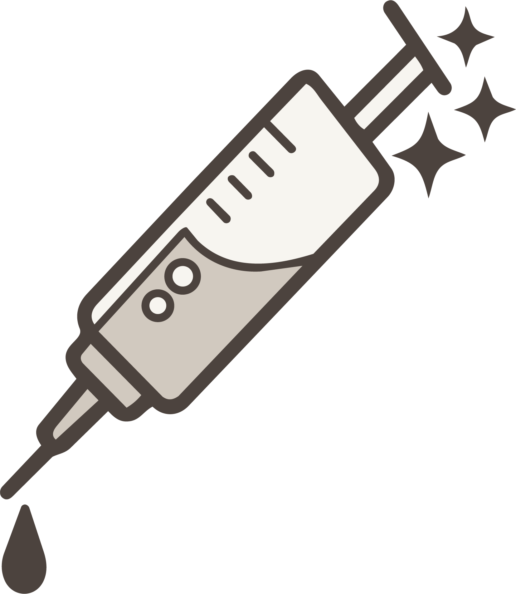 Simple illustration of a syringe with sparkles around the needle.