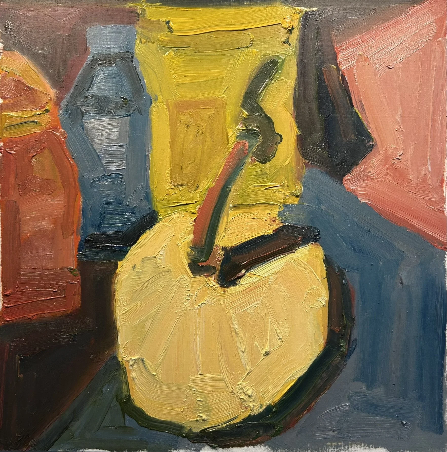 Still Life - Pumpkin in Studio, 2026 (12" x 12"; oil on painting paper; unframed)
