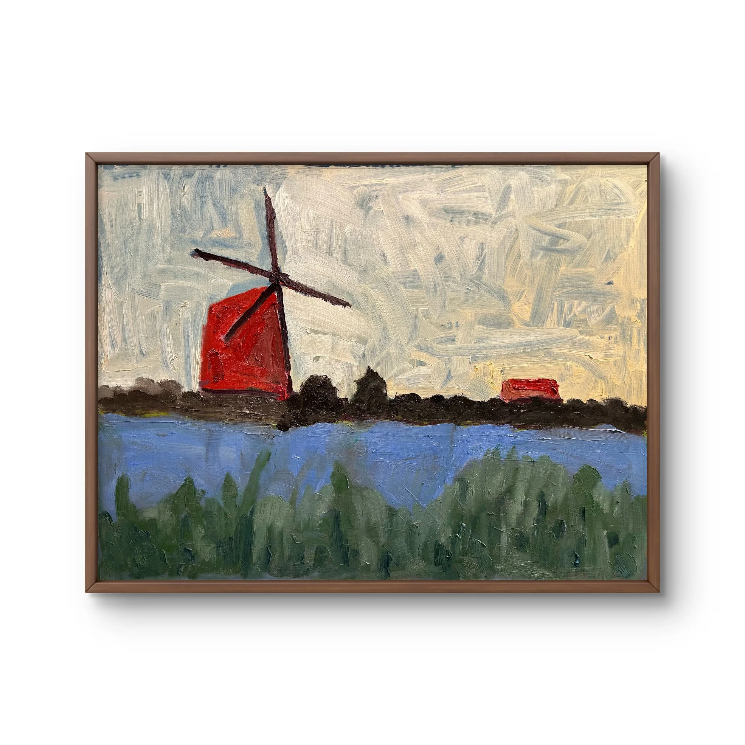 Canal and Windmill - Kinderdijk, Netherlands, 2026 (18" x 24"; oil on painting paper; unframed)
