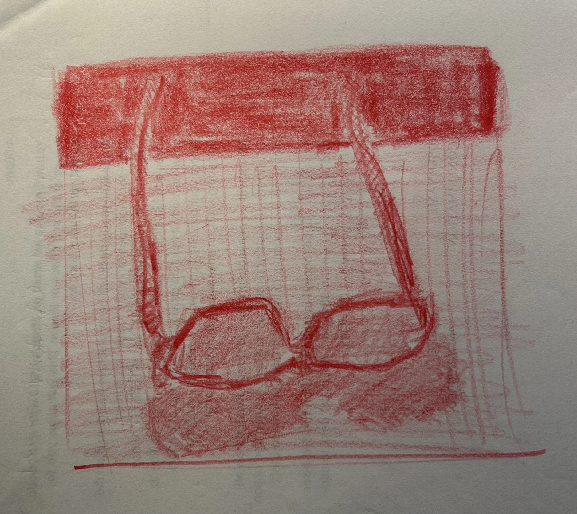 Glasses, 2026 (3" x 3"; red pencil on paper; unframed)