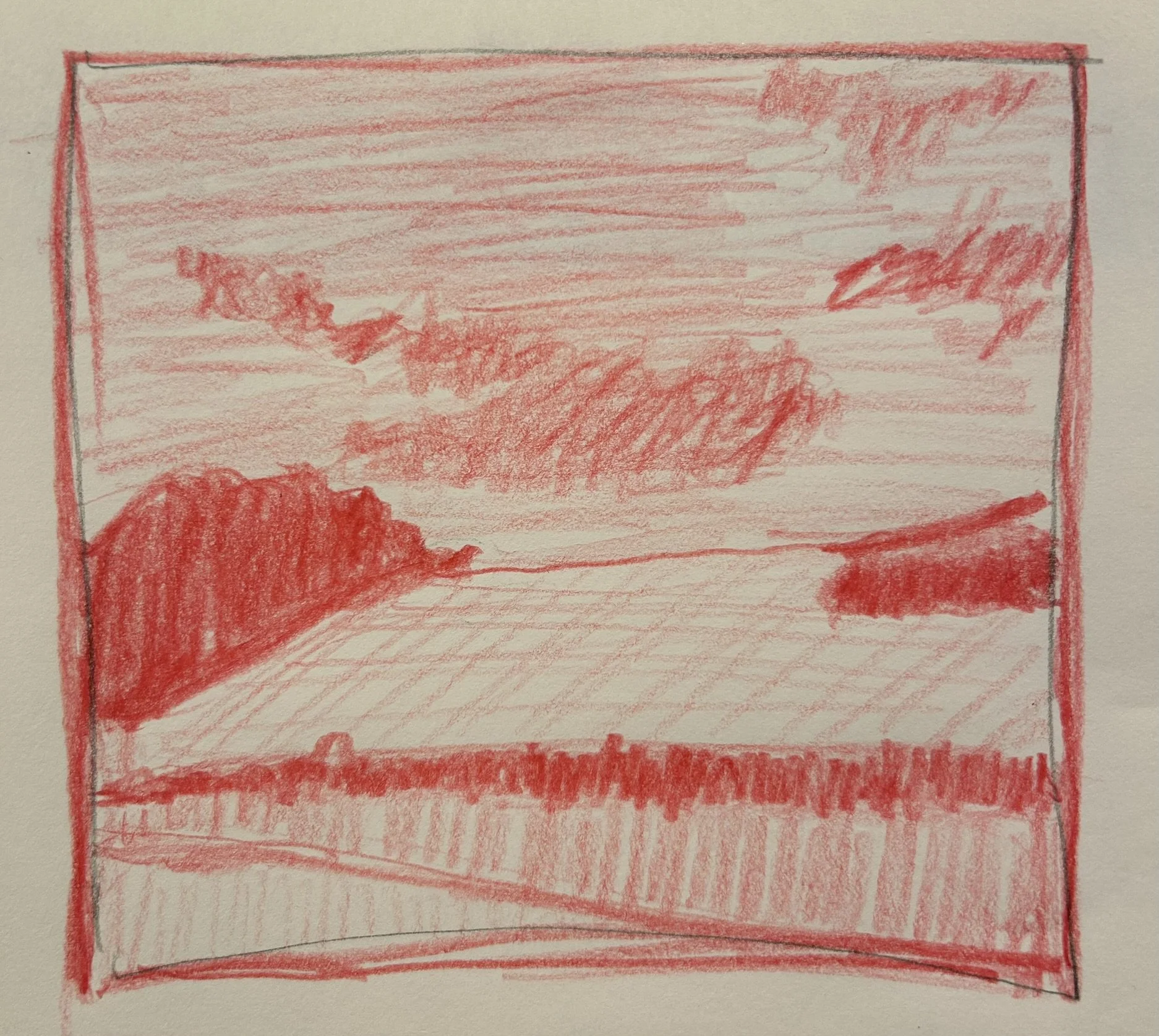 Landscape 1, 2026 (5.125" x 5.5"; red pencil on paper; unframed)