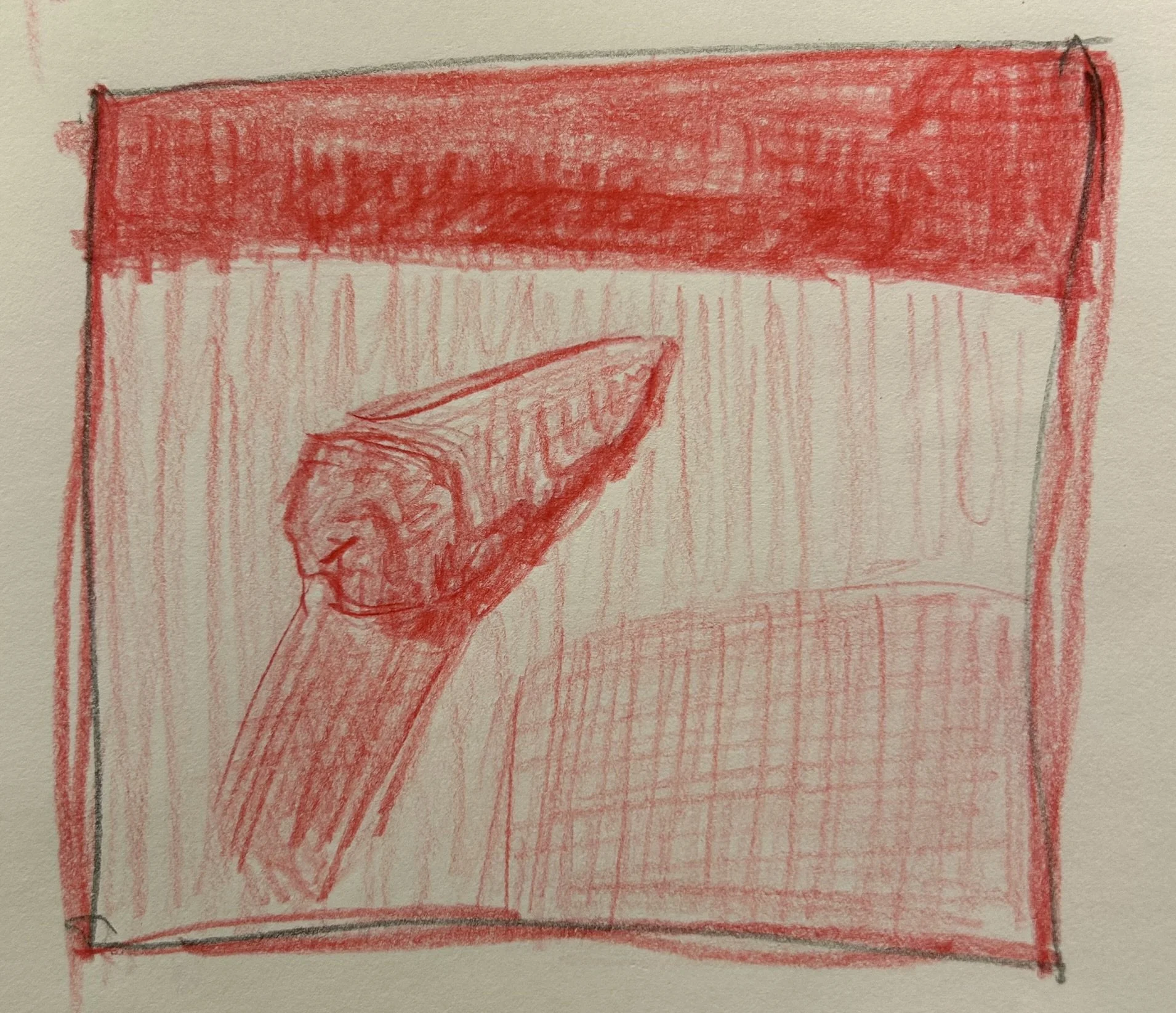 Hand-drawn flag with red and white stripes on paper.