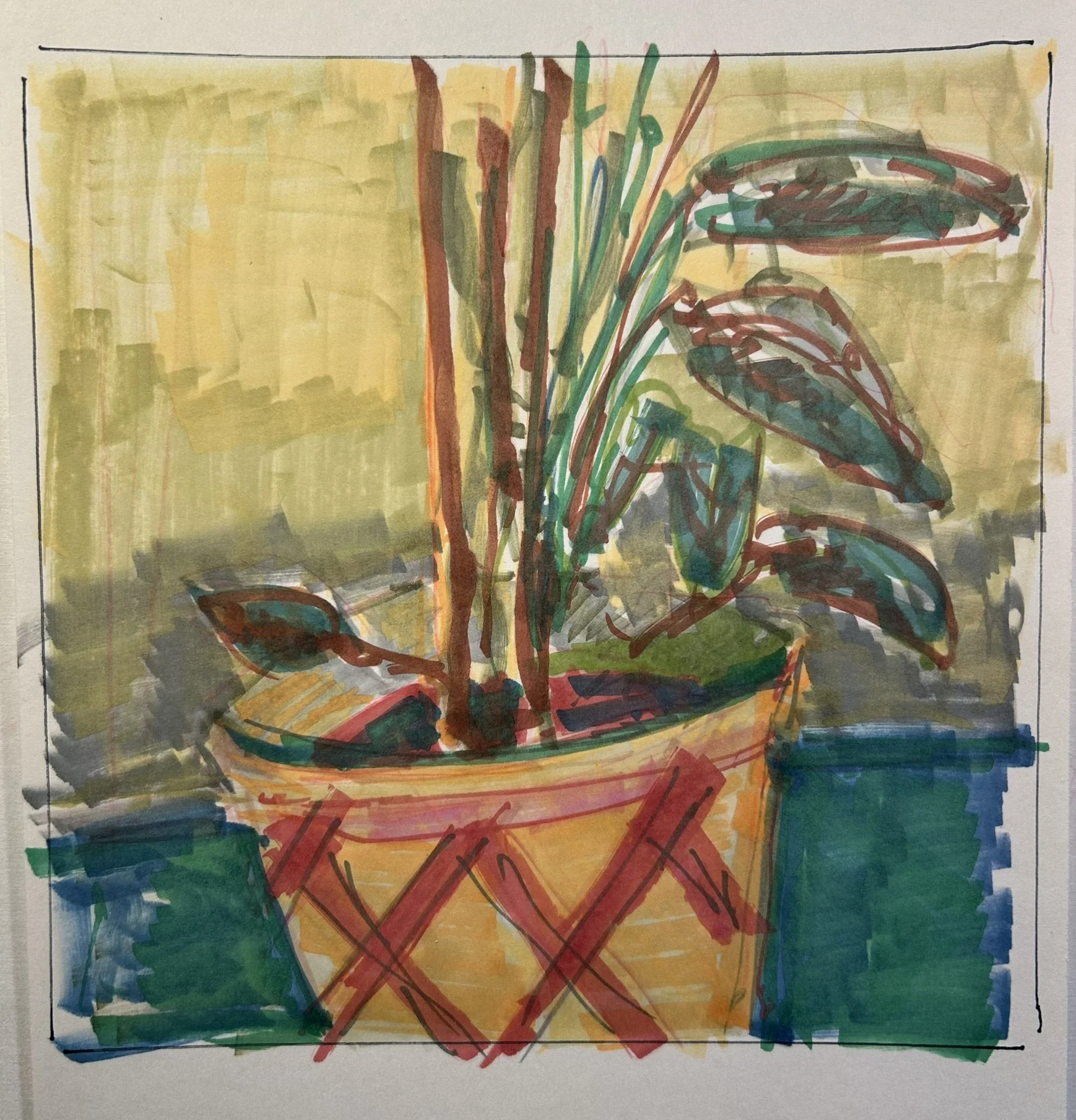 Potted Plant, 2026 (8" x 8"; pen on paper; unframed)