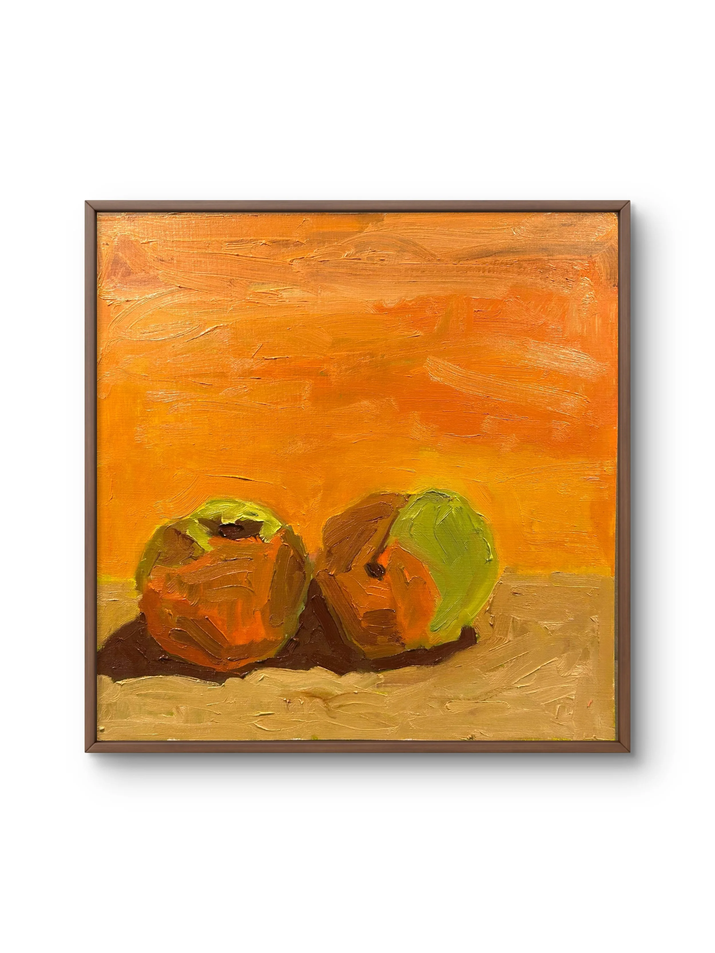Still Life - Two Peaches, 2026 (12" x 12"; oil on painting paper; unframed)