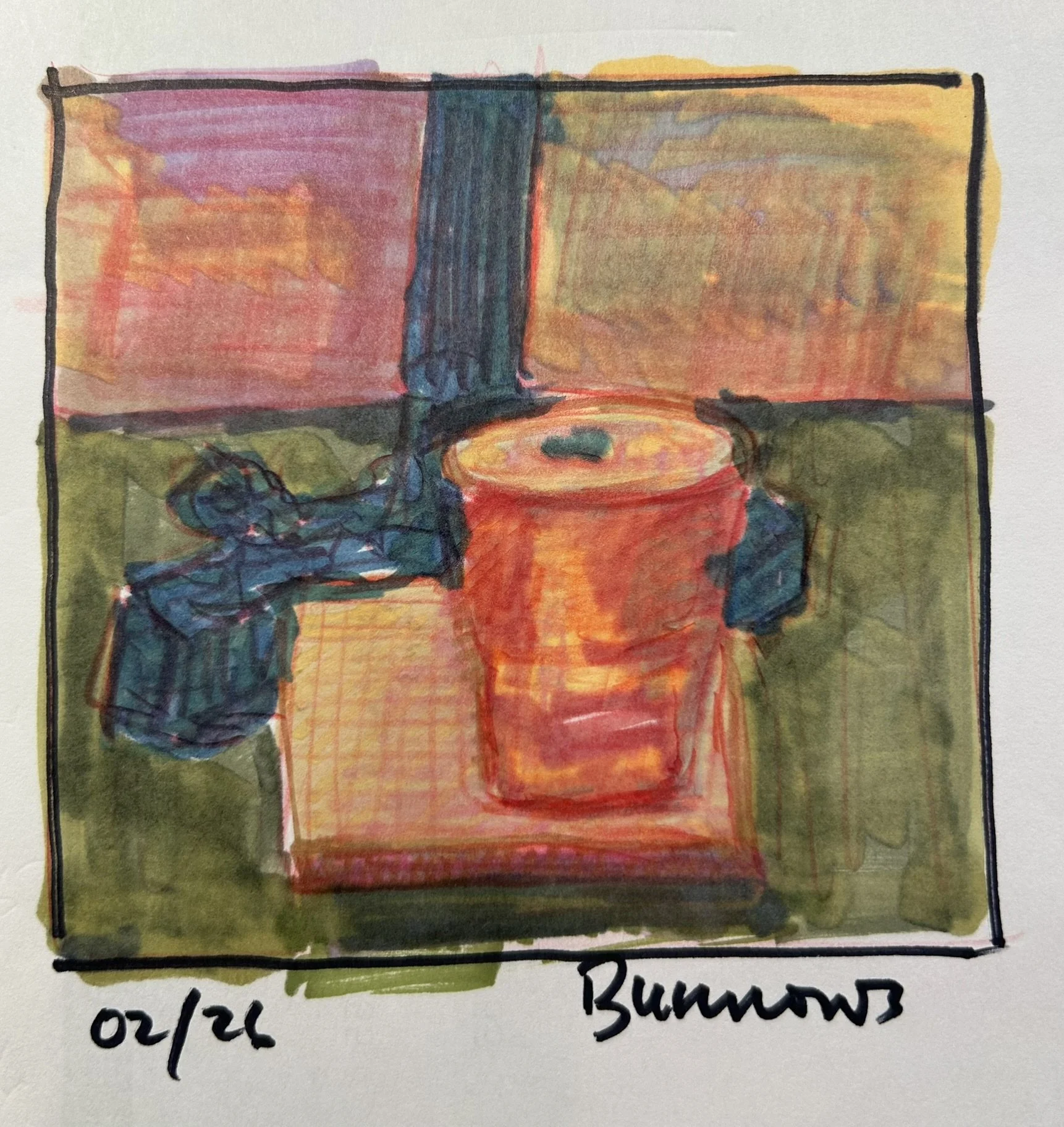 Mug and Book, 2026 (4" x 4"; pen on paper; unframed)