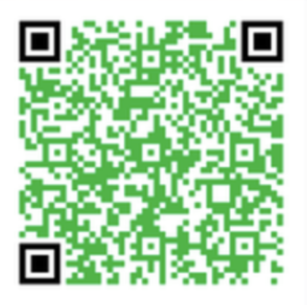 A QR code with black and green patterns.