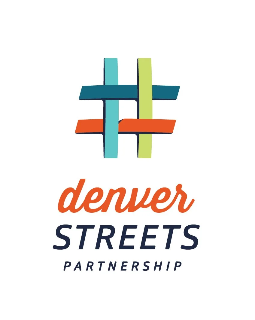 Colorful logo for Denver Streets Partnership featuring a hashtag symbol and the words 'denver STREETS PARTNERSHIP'.