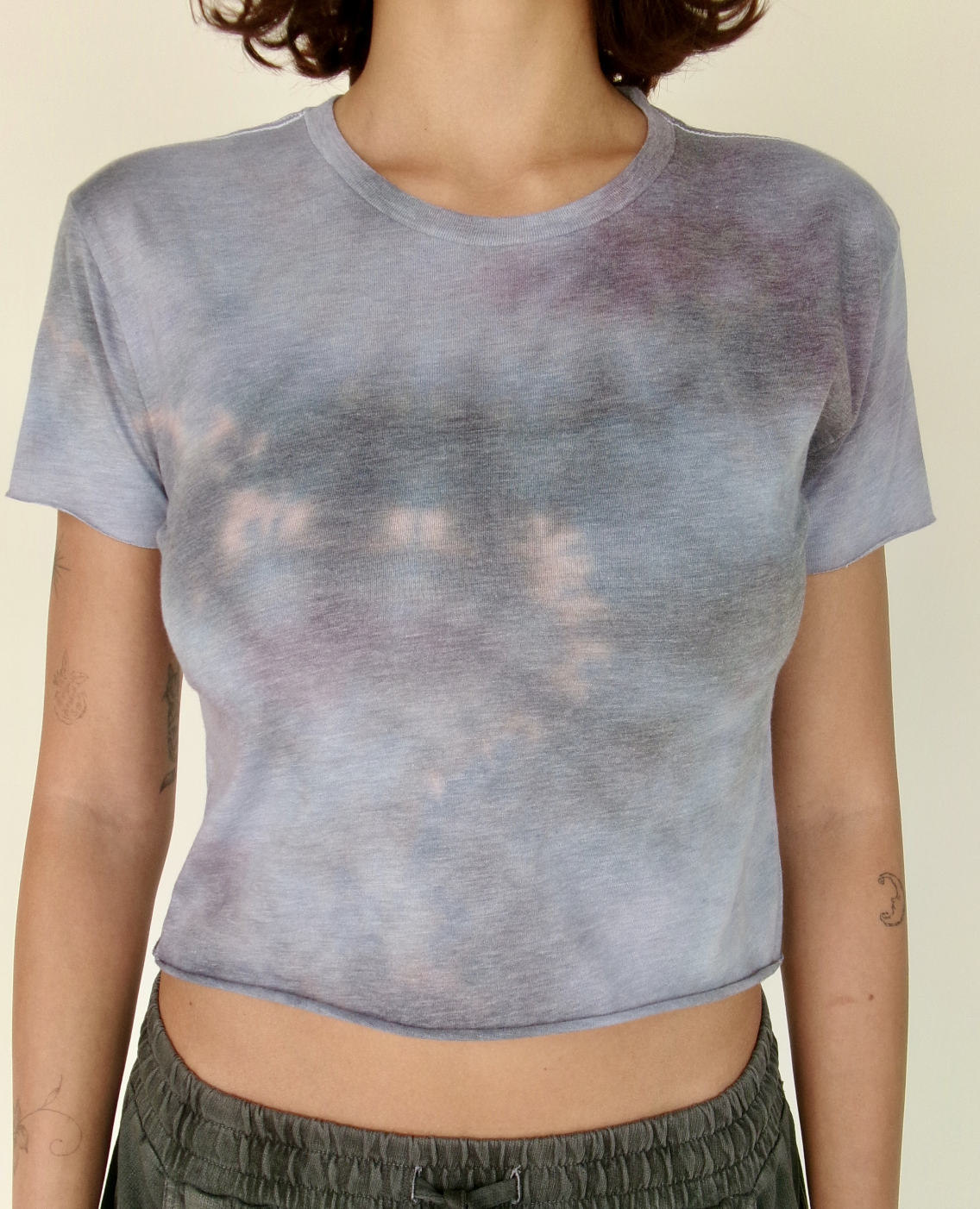 Grey & Blue Tye Dye Cropped Short Sleeve