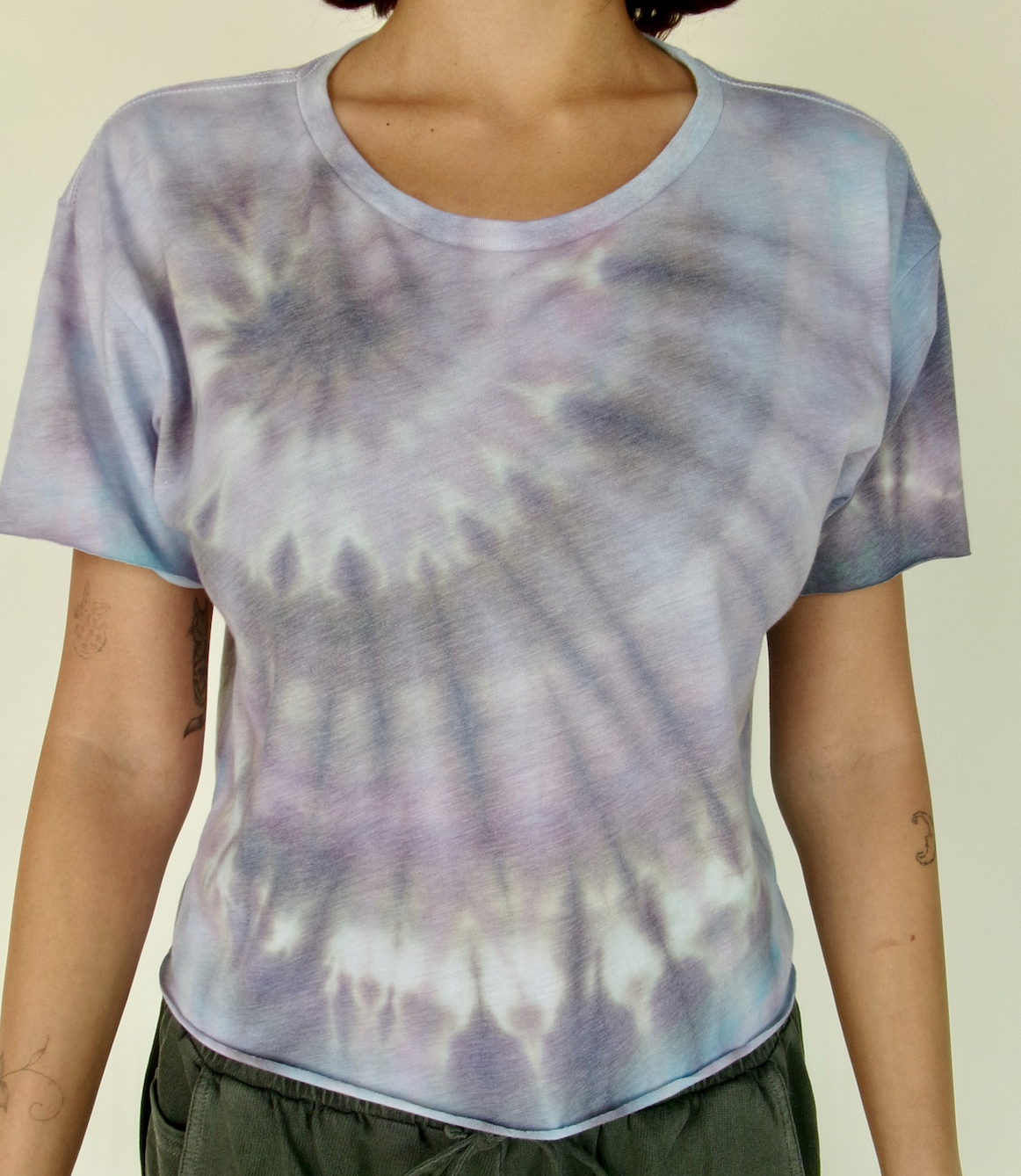 Grey & Purple Tye Dye Cropped Short Sleeve