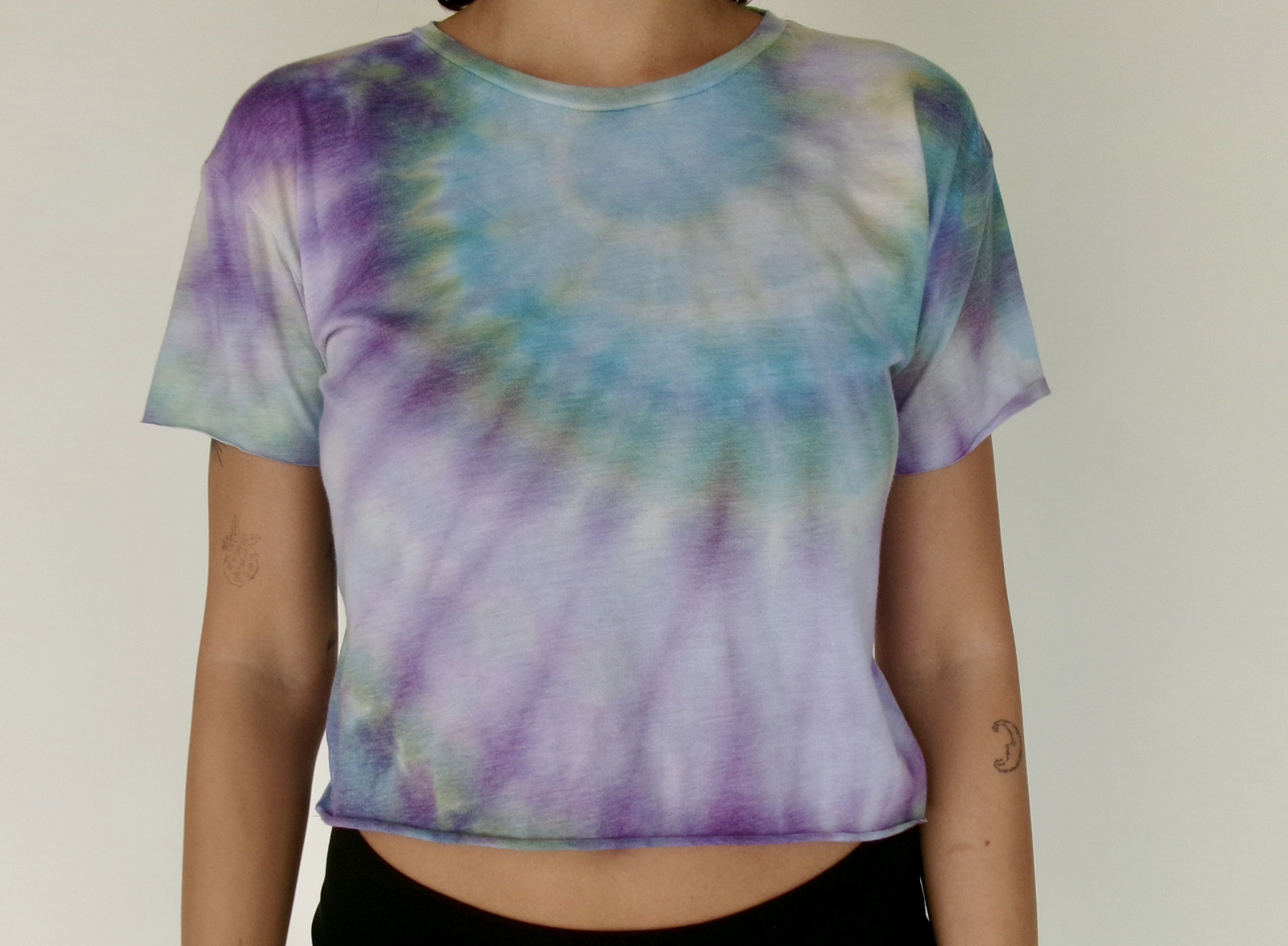 Purple & Teal Tye Dye Cropped Short Sleeve