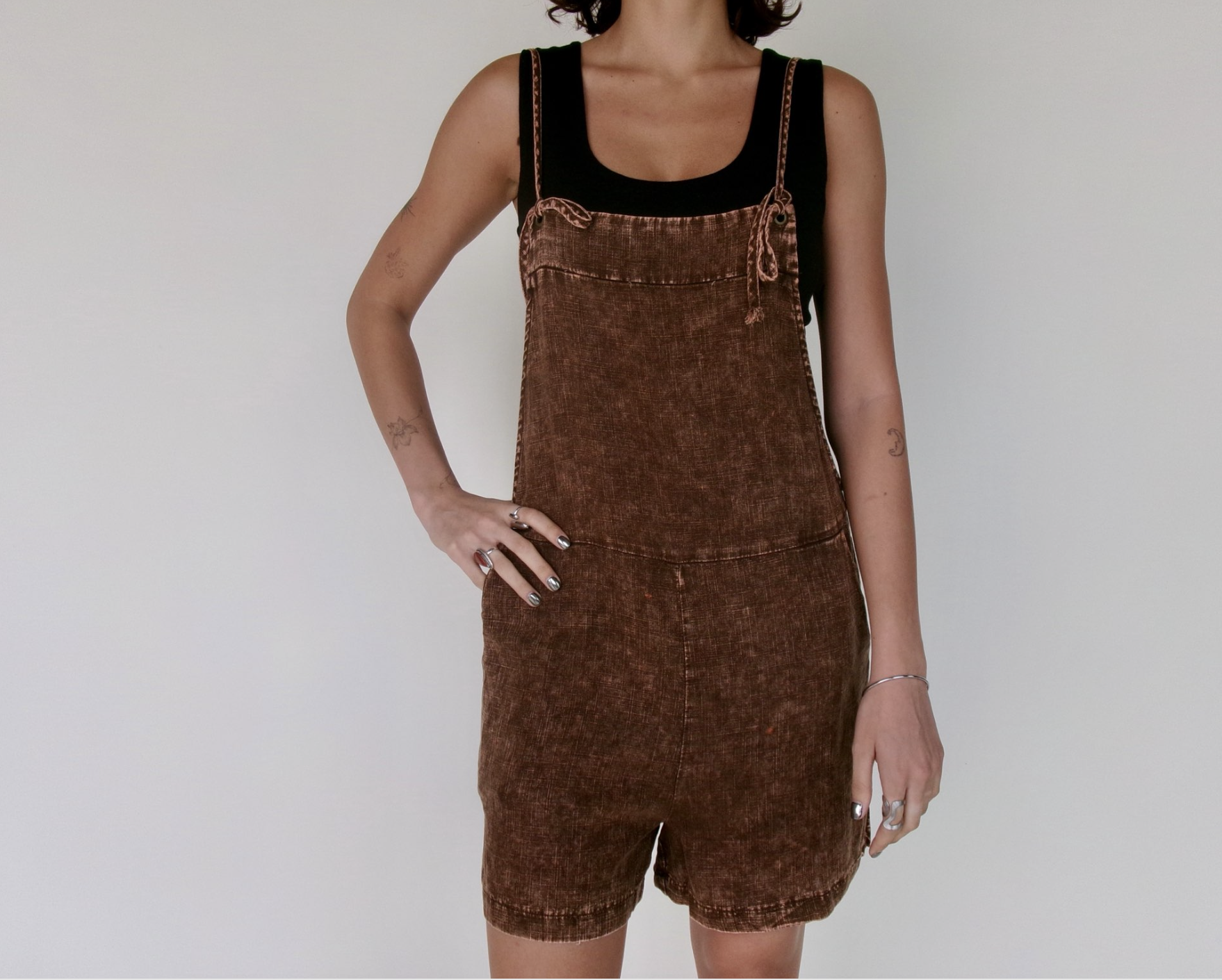 Washed Linen Knot Strap Romper