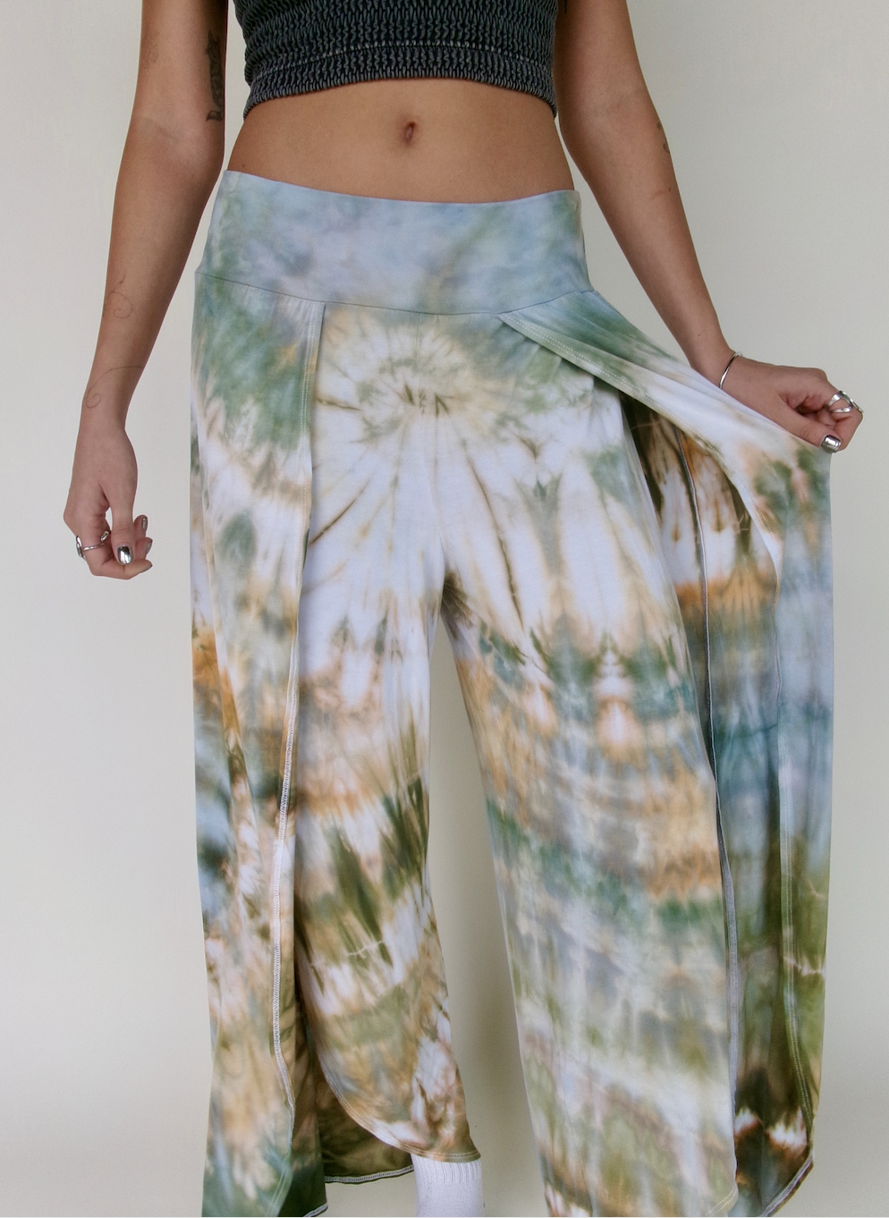Green Tie Dye Tulip Pants