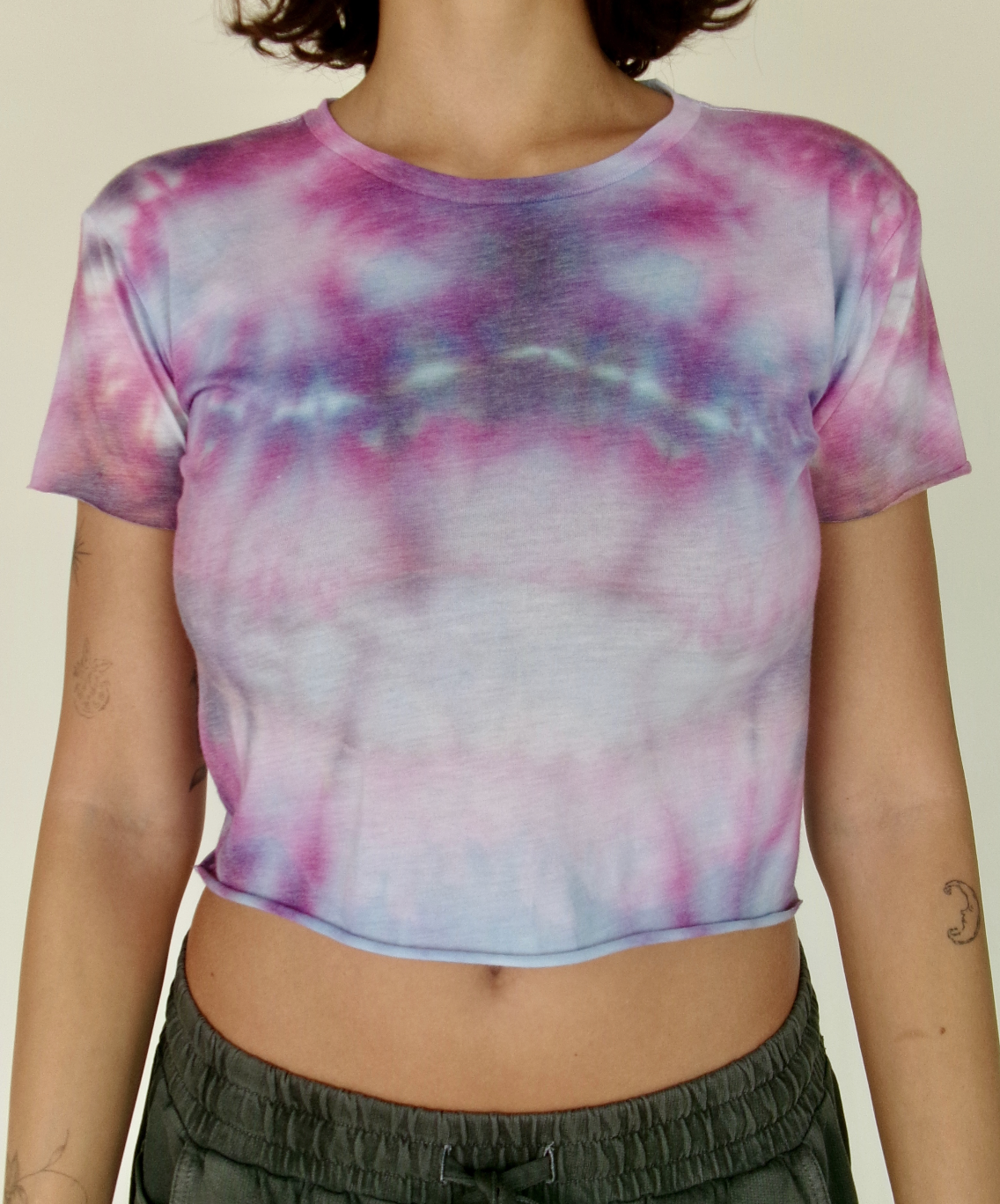 Pink & Purple Tye Dye Cropped Short Sleeve