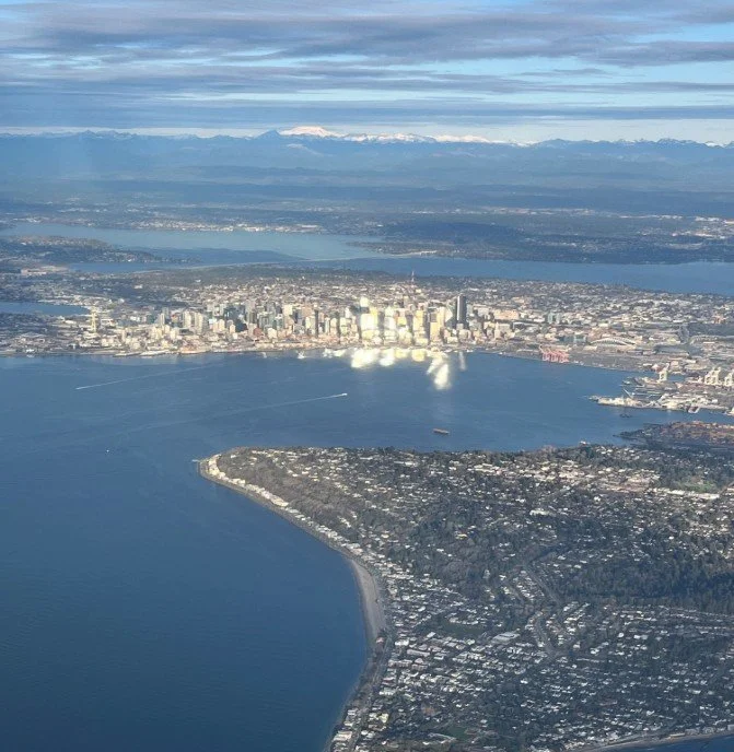 Seattle with mountains behind