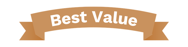 A brown ribbon banner with the words "Best Value" written in white bold letters.