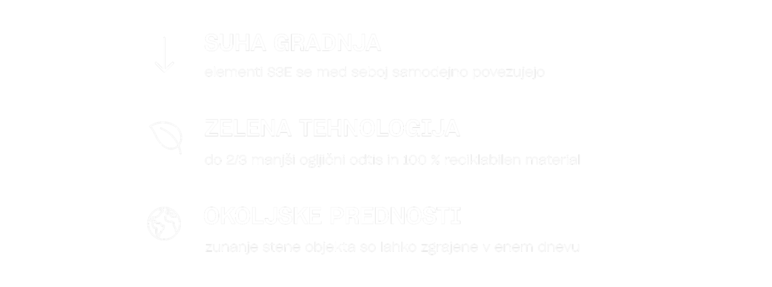 Text in a black background with white font, describing sustainable and environmental features of a product, including quick drying, green technology with high recycled content, and environmentally friendly exterior walls.