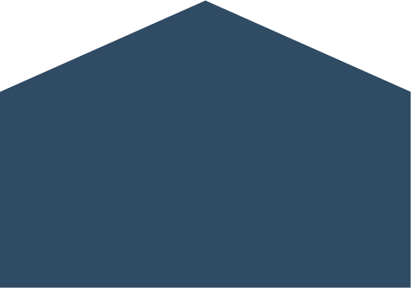 A blue, geometric shape with a dark blue pentagon on top and a larger blue pentagon below, forming a stylized house or building illustration.