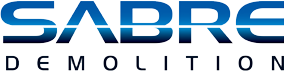 SABRE demolition logo with blue, black, and pink text.