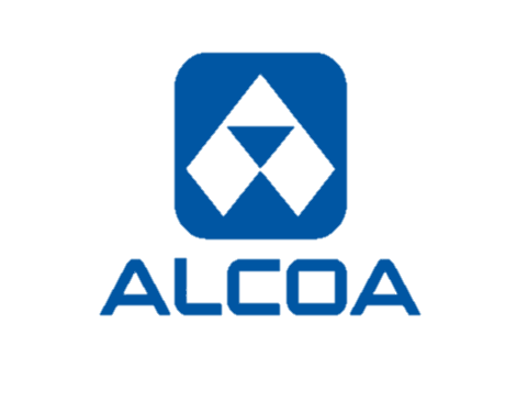 ALCOA logo in blue with stylized geometric design above the text.