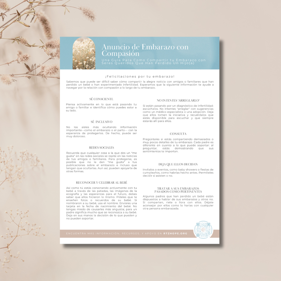 Anuncio de Embarazo con Compasión: Una Guía Para Como Compartir tu Embarazo con Seres Queridos Que Han Perdido Un Hijo(a)* Digital PDF