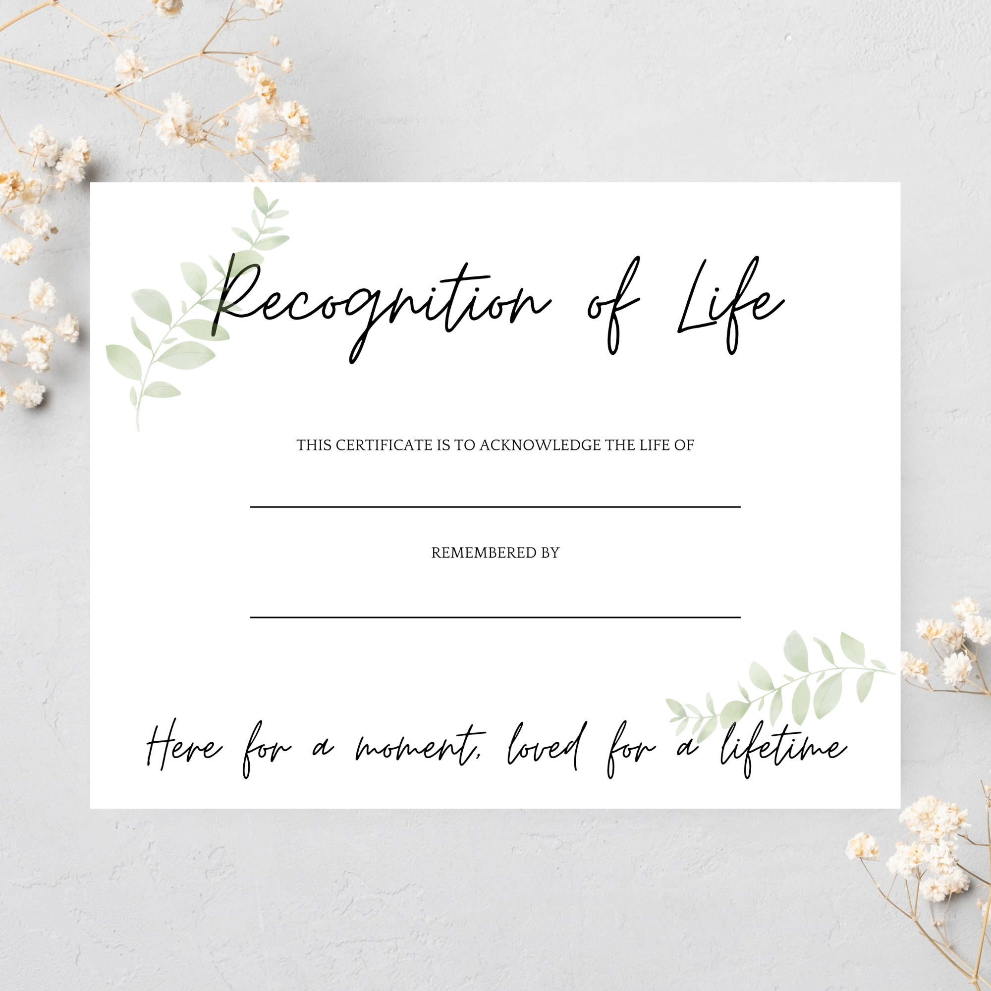 Recognition of Life Certificate: Greenery with Quote