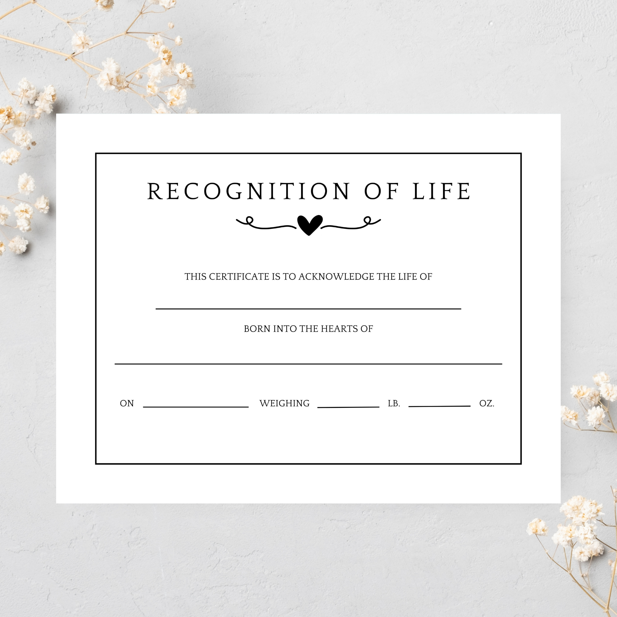 Recognition of Life Certificate: Classic Heart