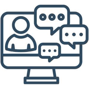 Outline of a computer with chat bubbles