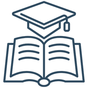 Outline of a graduation cap on top of an open book
