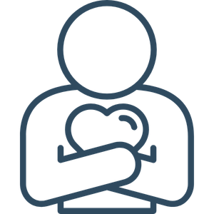 line drawing of person hugging heart