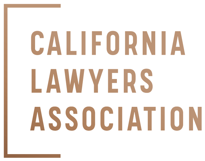 California Lawyers Association logo featuring a metallic gold gradient text and a matching geometric border element.