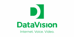 DataVision logo with green D and text 'DataVision' and tagline 'Internet. Voice. Video.'