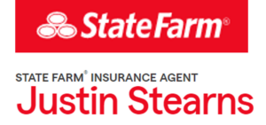 State Farm insurance agent business card for Justin Stearns with State Farm logo and red background.