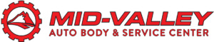 Mid-Valley Auto Body & Service Center logo with black and red text and gear symbol