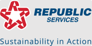 Republic Services logo with a red star and blue text that says 'REPUBLIC SERVICES' and 'Sustainability in Action'