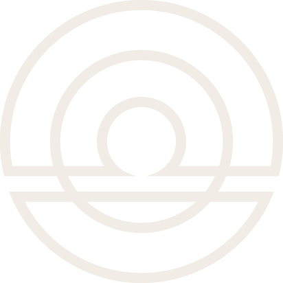 Minimalist black and white geometric design with concentric circles and horizontal lines.