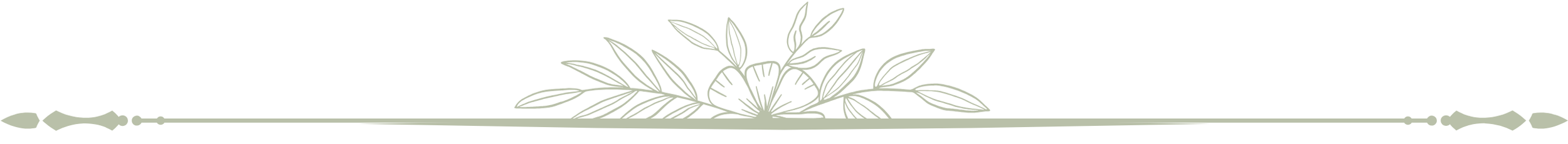 A decorative floral border with leaves and flowers in a muted green color.