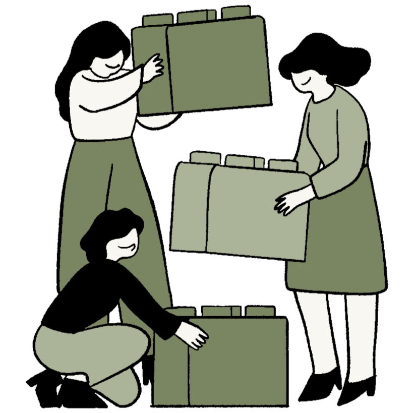 Illistration of three women fitting blocks together