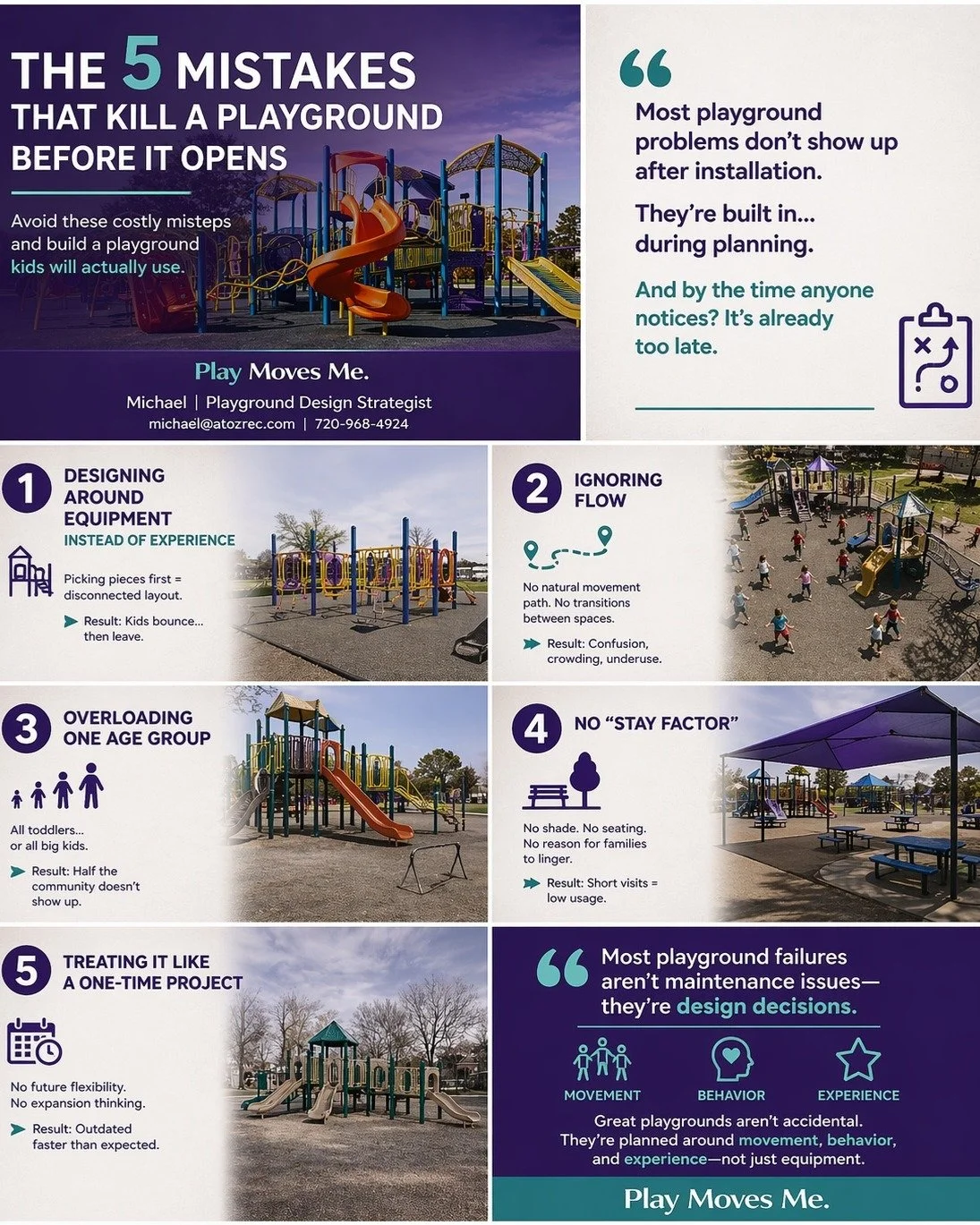 Most playground failures aren't equipment issues, they're design issues. How can you avoid mistakes before they happen? Check out my latest newsletter on LinkedIn (Link in Bio)
Have a project coming up, let's discuss it!