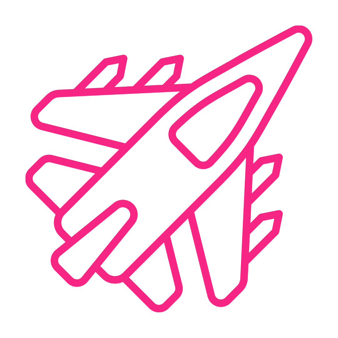 Neon pink outline of a cruise missile on a black background.